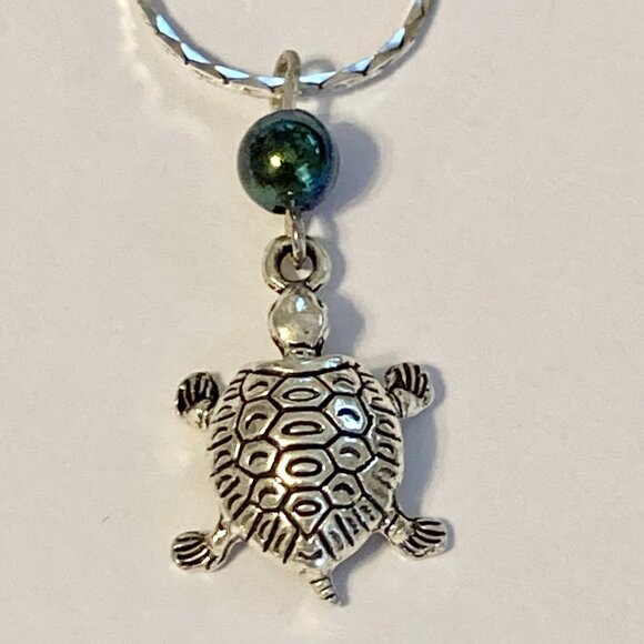 Tahitian Black Pearl Sea Turtle Necklace Silver Tone Nautical Island Beach Faux - Picture 2 of 8